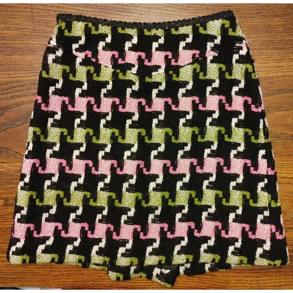 BOHO VTG MILLY of NY Embroidery Mod 70s Skirt Green Pink Black Mini Sz 2 EC AMAZ